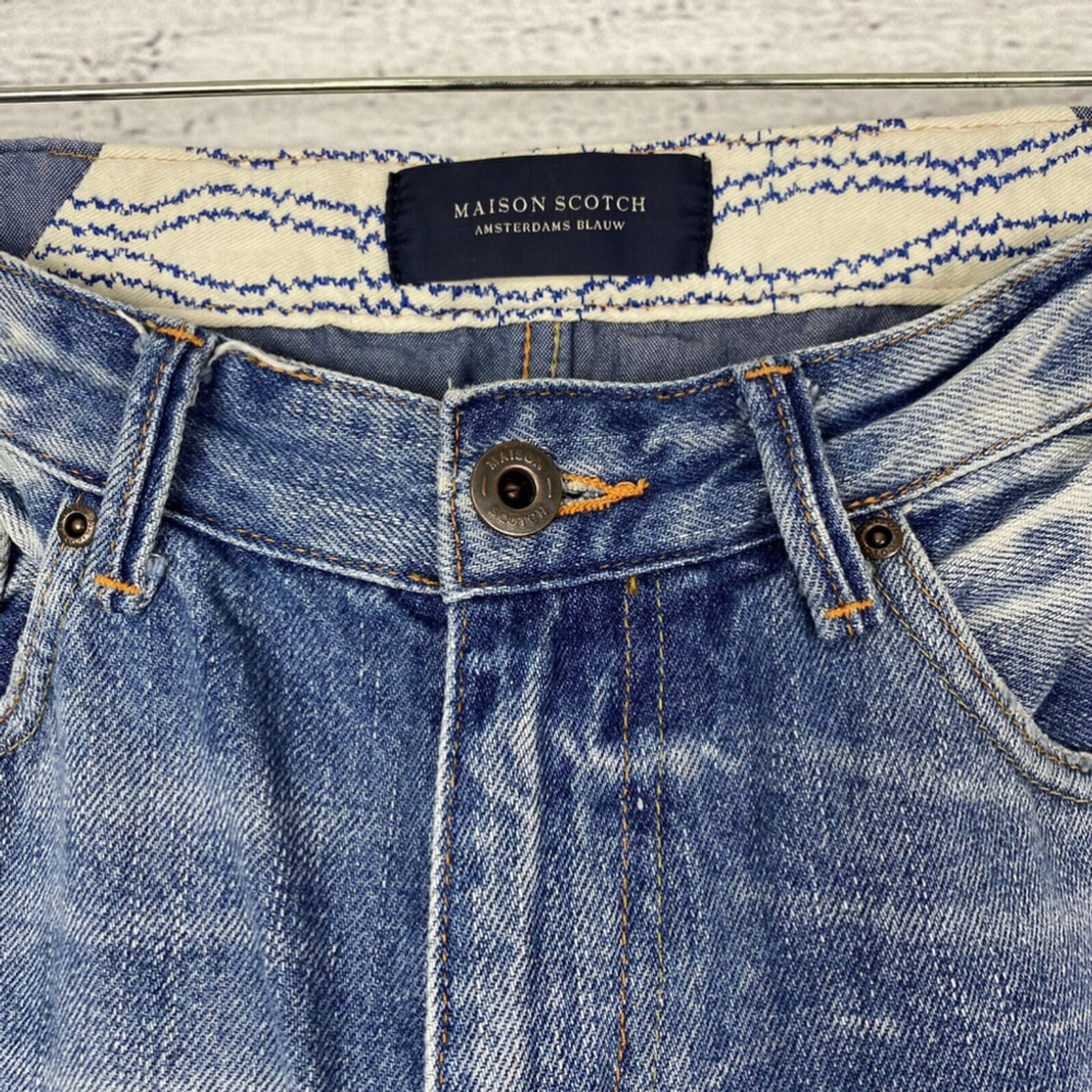 MAISON Scotch Amsterdam Blauw Distressed Straight Jeans Size 28 - Picture 4 of 8
